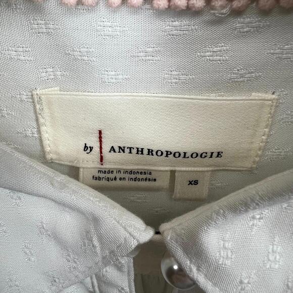 Anthropologie Ruffled Button Up Blouse Womens XS White Pearl Buttons NWOT - Picture 6 of 16